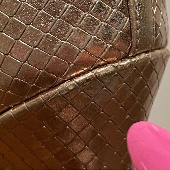 Brian Atwood Rose Gold Snakeskin Embossed Stiletto Platform Ultra High Heels 8.5 - Picture 8 of 14